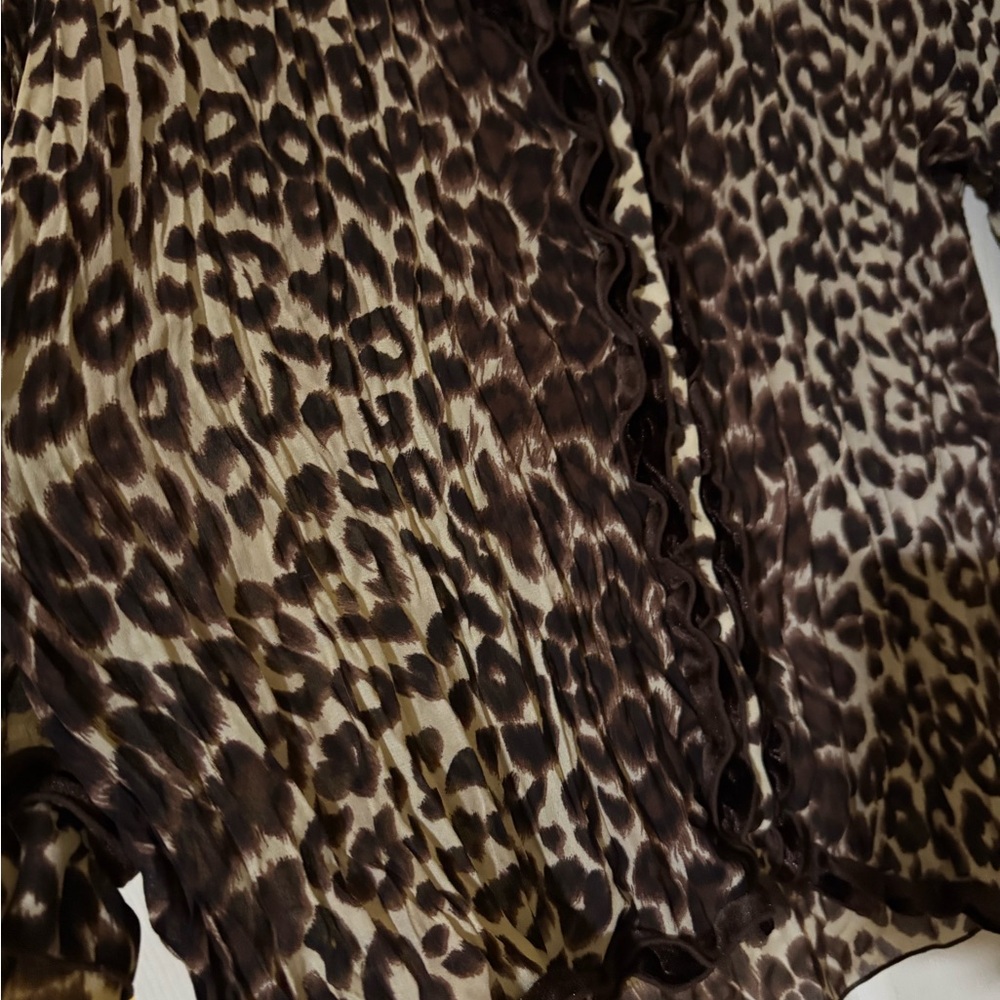 New Directions Brown Leopard Blouse with Ruffles - Picture 3 of 6